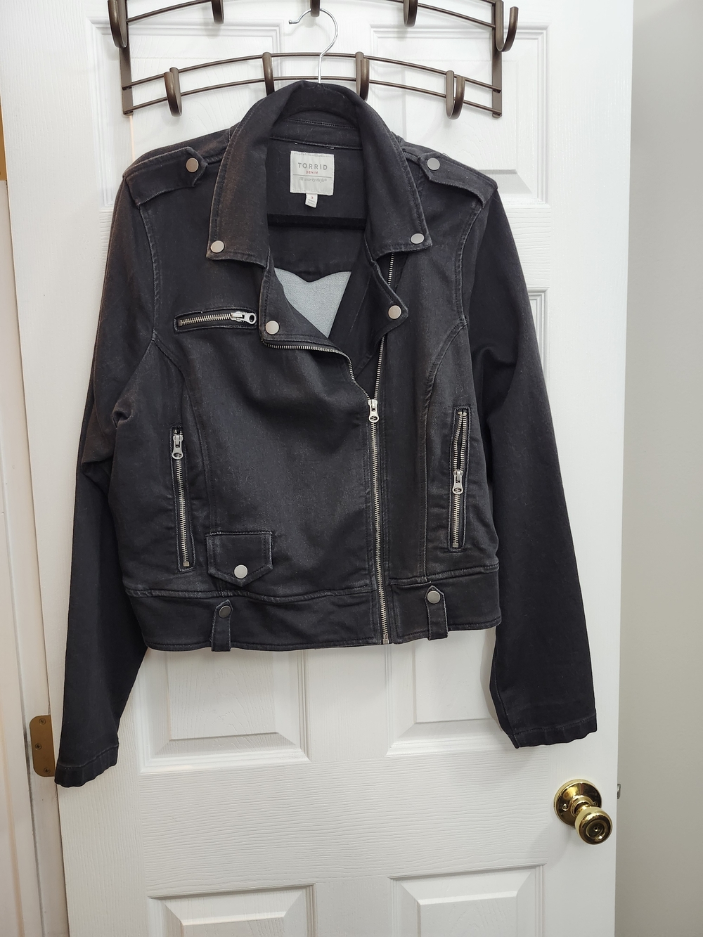 Torrid Black Denim Moto Jacket with Silver Hardware, Torrid 3 = 3X